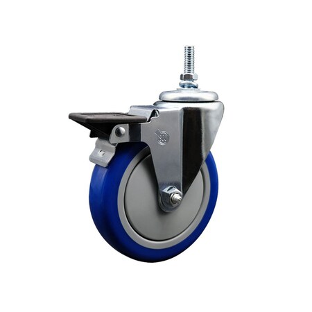 Service Caster 5 Inch Blue Polyurethane 12 MM Threaded Stem Caster with Brake SCC-TS20S514-PPUB-BLUE-PLB-M1215